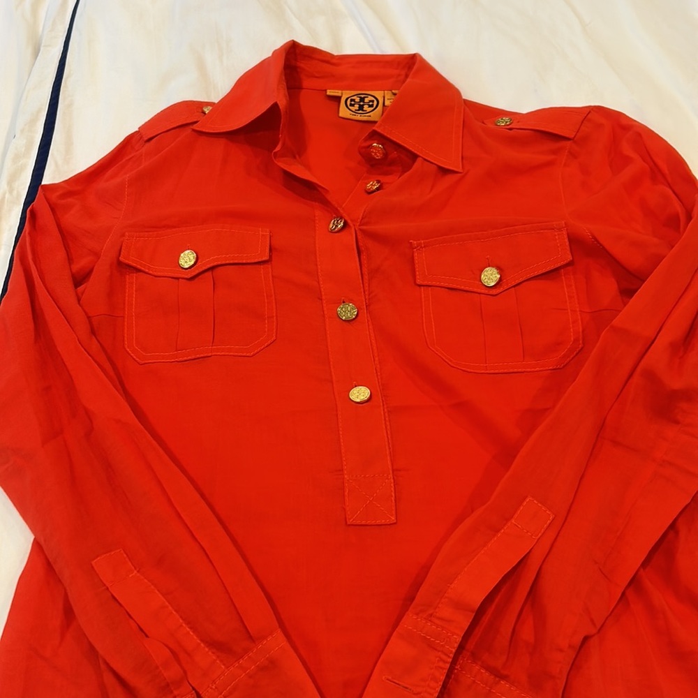Tory Burch Red Button-Front Utility Shirt - Picture 5 of 5